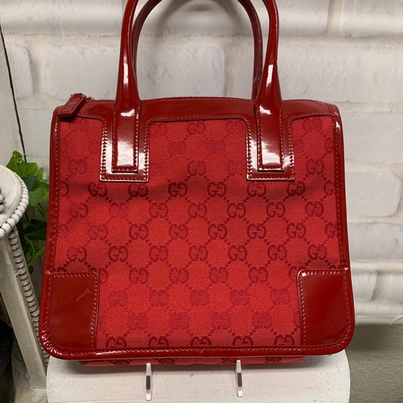 ⭐ Gucci Tote Bag Red Leather and Canvas 412819 - Picture 2 of 11